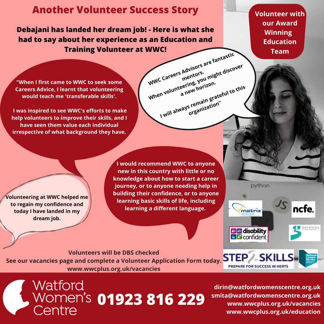 Another Volunteer Success Story! One of our amazing volunteers has landed her dream job!  She learnt essential skills and experience, and was supported throughout her journey.  Join our team, and create your own success story!  Complete a Volunteer Application Form today. Volunteers will be DBS checked 