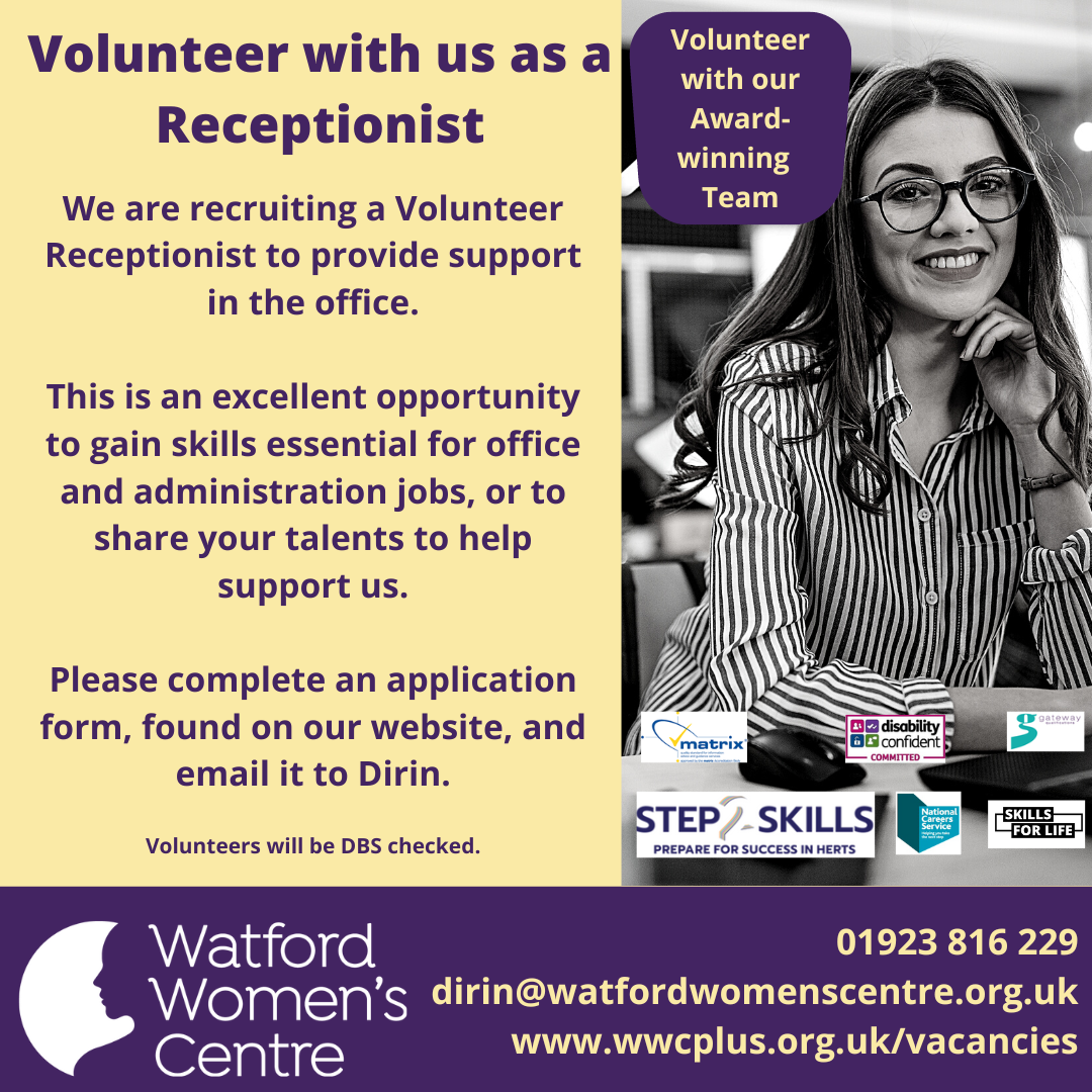 We are recruiting a Volunteer Receptionist to  provide support in the office.  This is an excellent opportunity to gain skills essential for office and administration jobs, or to share your talents to help support us.  Please complete an application form, found on our website, and email it to Dirin.  https://view.officeapps.live.com/op/view.aspx?src=https%3A%2F%2Fwwcplus.org.uk%2Fuserfiles%2FVolunteerApplicationFormAugust20231.docx&wdOrigin=BROWSELINK  www.wwcplus.org.uk/vacancies